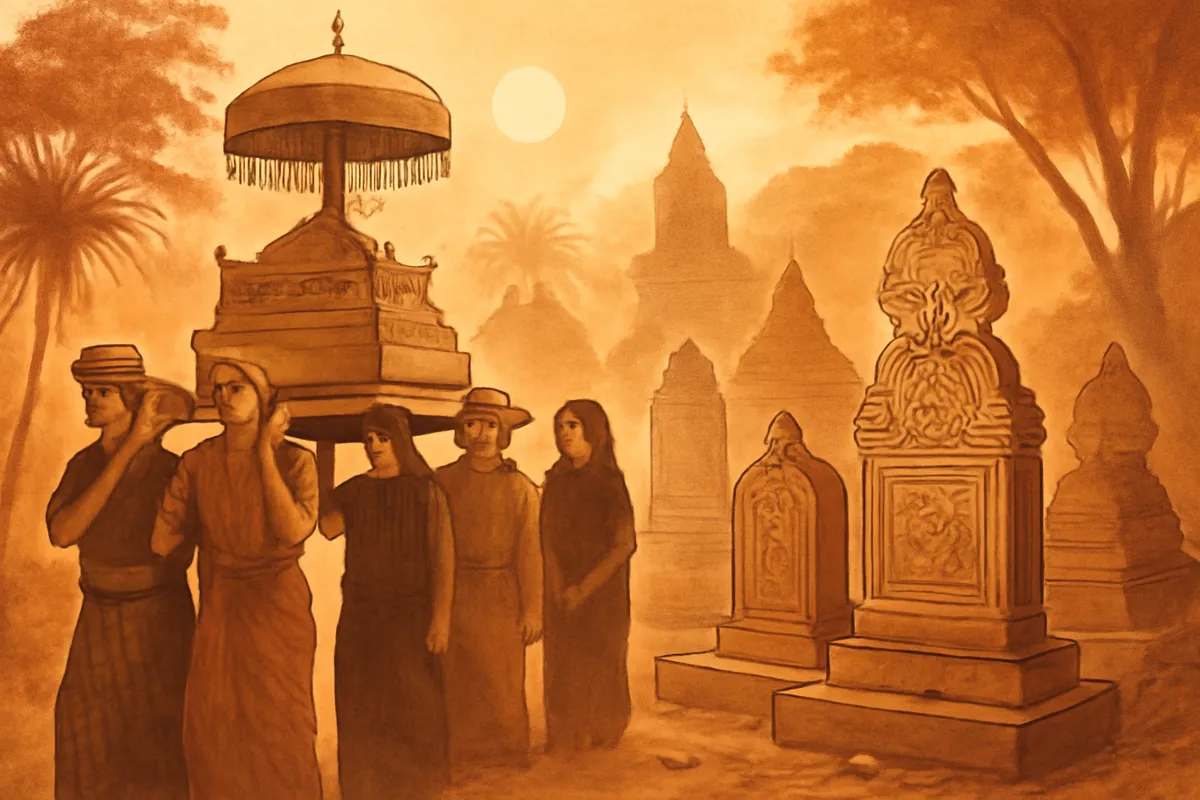 Ilustrasi AI tentang tradisi pemakaman bangsawan Sasak dan nisan kuno di Lombok