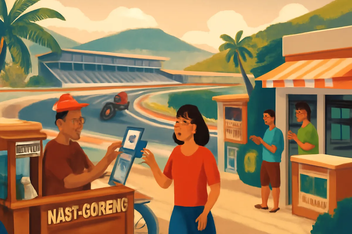 Ilustrasi AI tentang Mandalika, UMKM, dan suasana sport tourism saat MotoGP